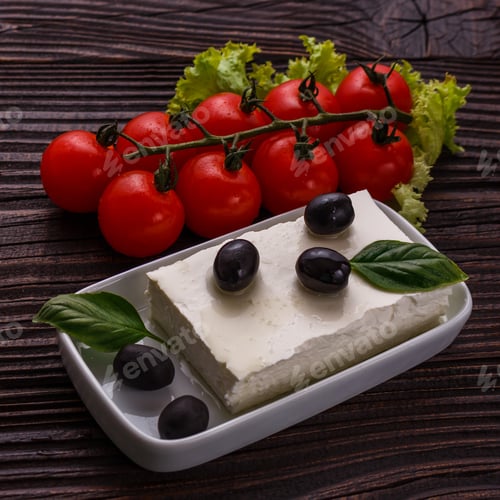 Preview: Fresh feta cheese with tomatoes and basil