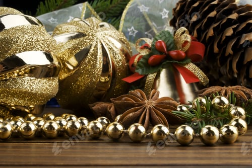 Preview: Christmas Decoration Over Old Wood Background