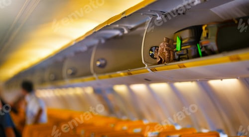Preview: Illuminated Interior Of Airplane, Holiday And Travel Concept, Shallow Dof.