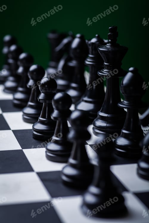 Preview: Close-Up Image Of A Chess Board With Chess Pieces.