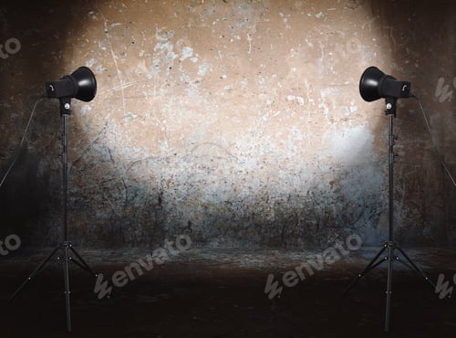 Preview: Photo Studio In Old Grunge Room With Concrete Wall, Urban Background