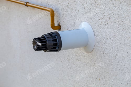 Preview: Gas Pipe Sticks Out From Wall Of House. Chimney Exhaust Of The Autonomous Heating System.