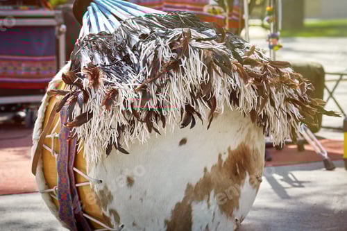 Preview: A Closeup Of A Leather Drum Of South American Indians. Part Of The Elements Of The Ethnic Costume.