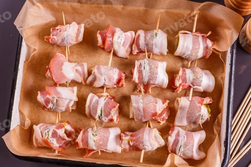 Preview: Fresh Green Brussels Sprouts Wrapped In Fragrant Smoked Bacon