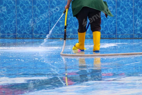 Preview: Washing And Maintenance Of The Pool Bowl. Preparation For The Tourist Season. Background