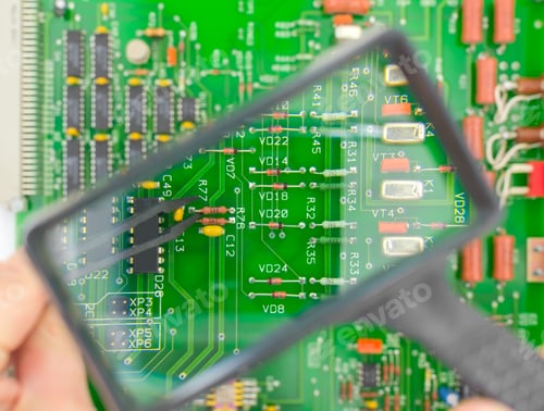 Vista previa: Control de calidad de componentes electrónicos en PCB en laboratorio