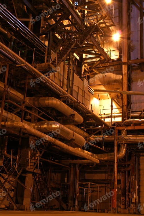 Preview: Pipes And Tubes And Chimney At A Power Plant