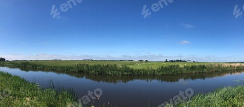 Preview: Panorama From A Canal In Between Bartlehiem And Aldtsjerk In Friesland, The Netherlands