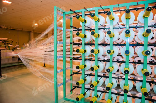 Preview: Industrial Fabric Production Line. Weaving Looms At A Textile Factory