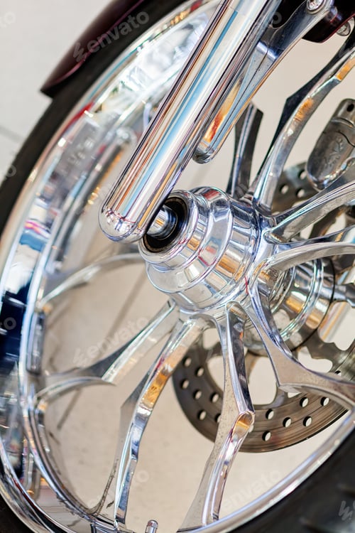Preview: Chromed Details Of Motorbike Front Wheel