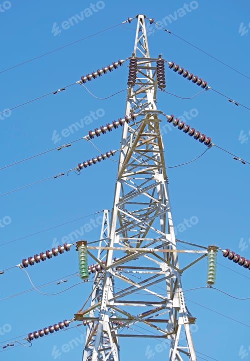 Preview: Electric Tower High Voltage Post With Blue Sky