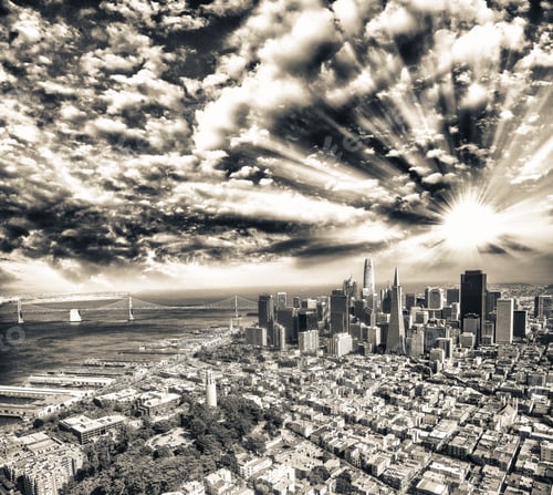 Preview: Aerial View Of Downtown San Francisco Skyline From Helicopter, Ca.