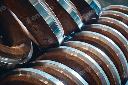 Preview: Closeup Of Round Metal Parts Are Manufactured On A Lathe At The Factory. Industrial Background.