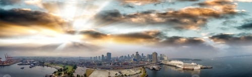 Preview: Vancouver At Sunset, Panoramic Aerial View.