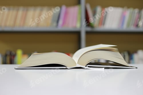 Preview: An Open Book On A Desk In The Library