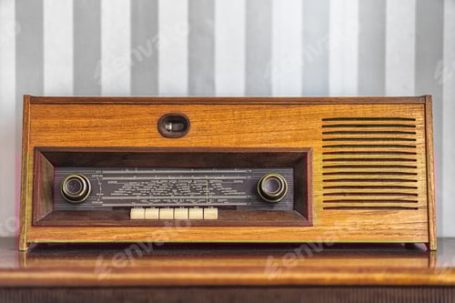 Preview: Picture Of Old Vintage Radio On The Wooden Table