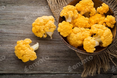 Preview: Rainbow Of Organic Cauliflower On The Wooden Table.