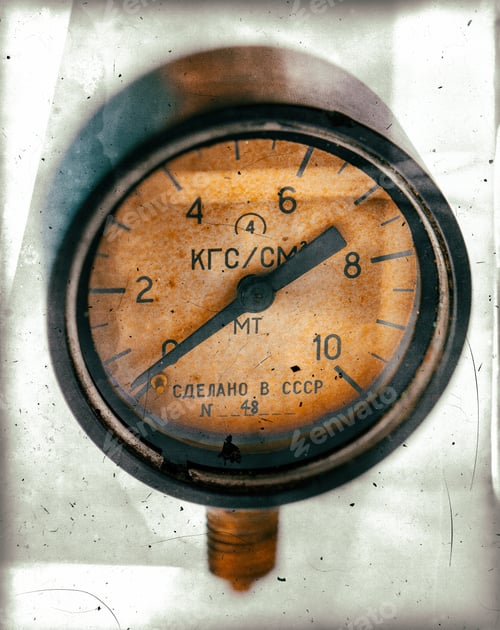 Preview: Air Pressure Gauge, Old Vintage Soviet(Made In Ussr), Pressure Gauge Stylised As Aged Old B&W Sepia