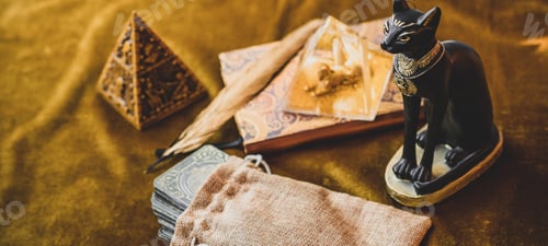 Preview: Egyptian Magical Stuff , Esoteric Concept, Fortune Telling And Mysticism , Tarot Cards On A Table