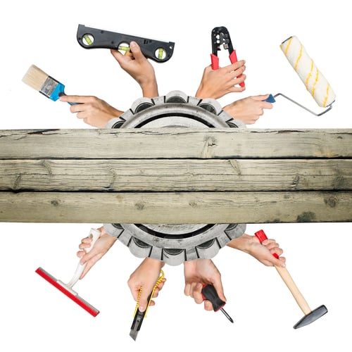 Preview: Humans Hands Holding Tools On Isolated White Background