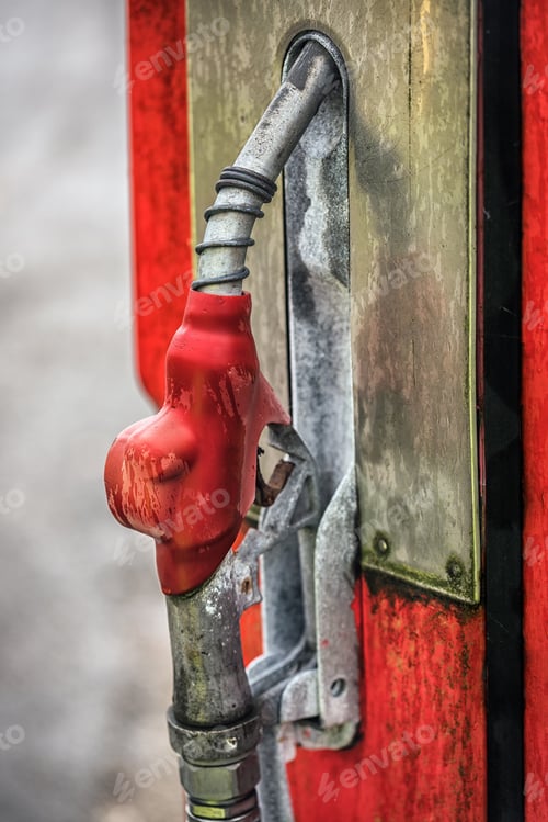 Preview: Old Petrol Station With Vintage Fuel Pump And Country Side Attributes.