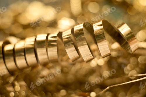 Preview: Bronze Copper Chip From Lathe, Metal Cutting, Metal Recycling Background.