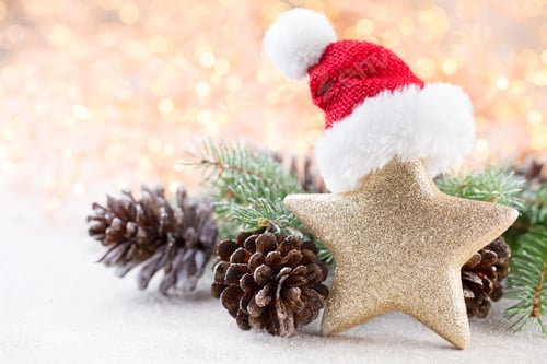 Preview: Christmas Wooden Decorations On A Bokeh Background.