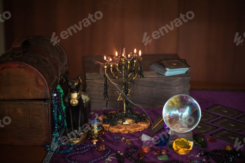 Preview: Magic Illustration, Mystical Atmosphere, Stuff On The Table, Esoteric Concept, Fortune Telling And