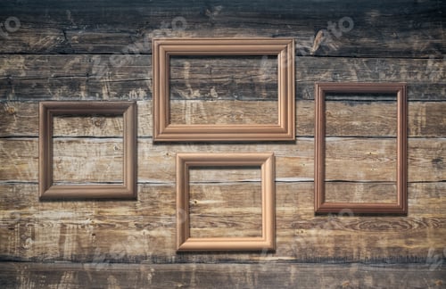 Preview: Vintage Poto Frames On Old Wooden Wall