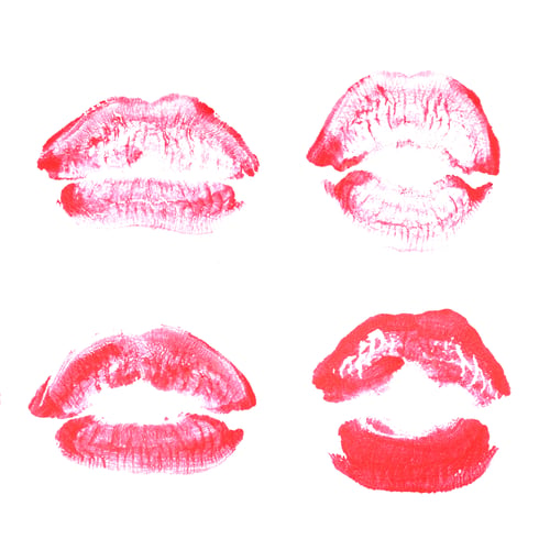 Preview: Female Lips Lipstick Kiss Print Set For Valentine Day And Love Collection Isolated On White