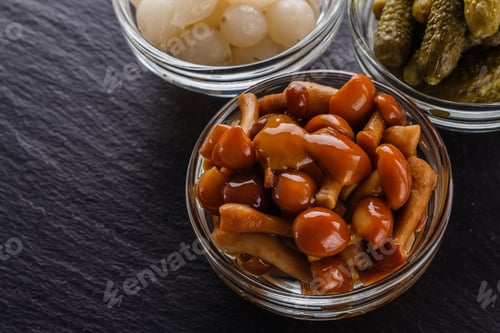 Preview: Pickled Vegetables On A Dark Stone Background