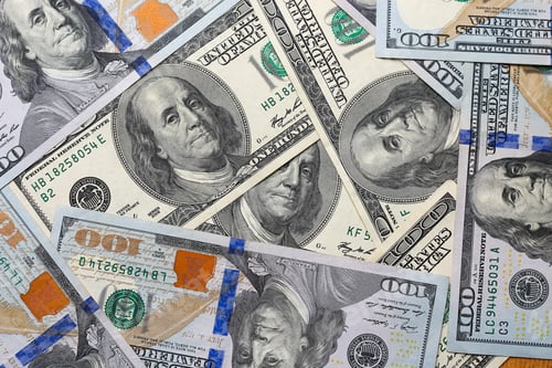 Preview: Us Dollars Scattered Randomly On The Table, Close Up, Background