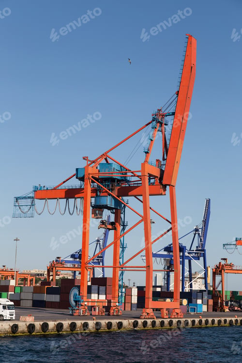Preview: Orange Port Crane In A Sea Port