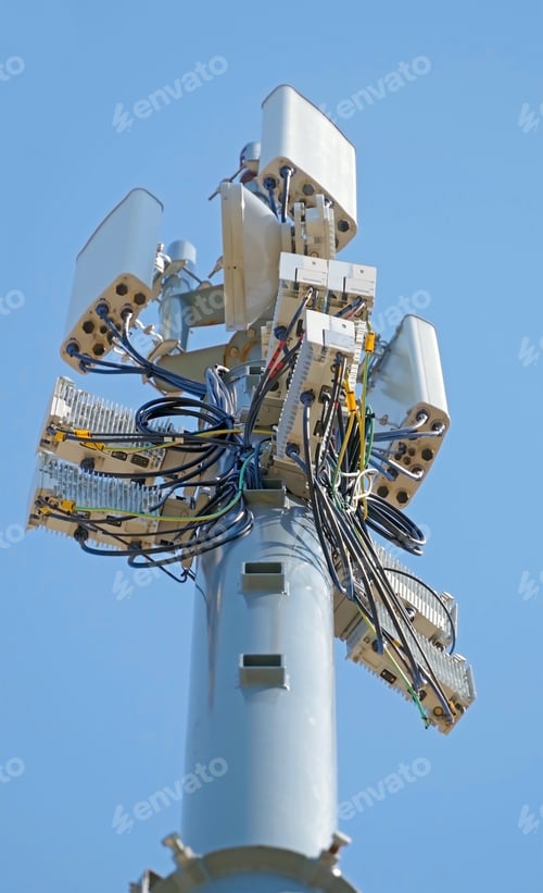 Preview: Tower With Aerials Of Cellular On A Background Blue Sky