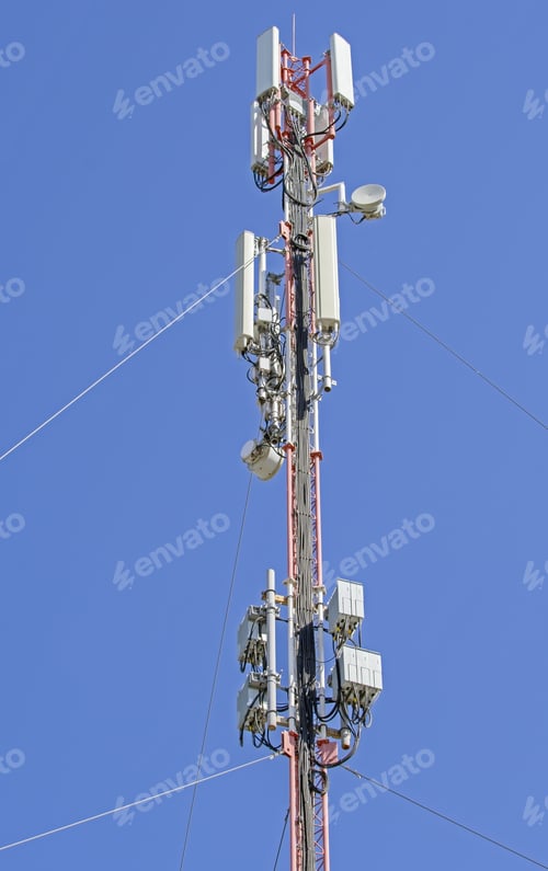 Preview: Tower With Aerials Of Cellular On A Background Blue Sky