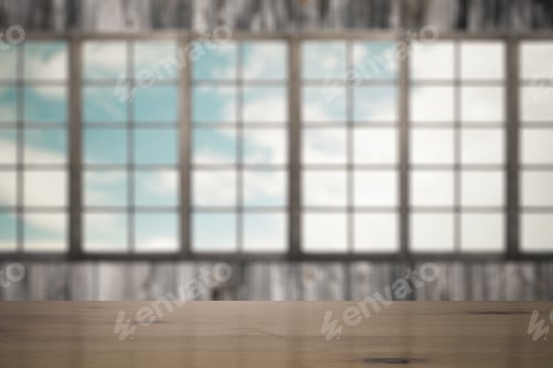 Preview: Vintage Wooden Table In Old Room With Big Windows