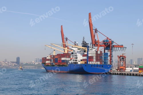 Container Ship Is Loading In A Port