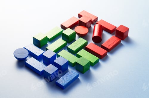 Preview: Colorful Wooden Cubes Organized Over Blue Background, Top View