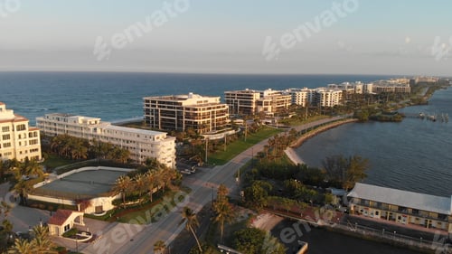 Preview: Amazing Sunset Aerial Panorama Of Lake Worth Coastline, Florida.