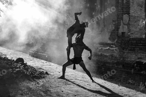 Preview: Muay Thai, Thai Boxer Training In Sunset Background,Thai Boxer Culture,Thailand