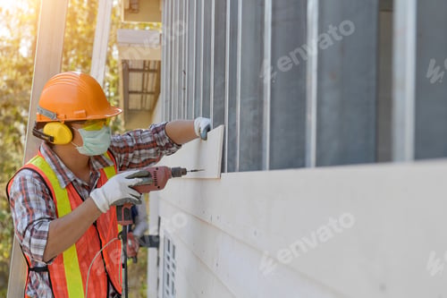 Preview: Craftsman, Plumber, Construction Worker With Panel,Construction Worker During Wall,Construction