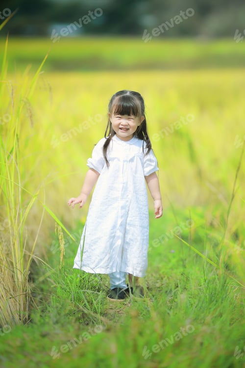 Preview: Smiling Little Girl On Rice Field