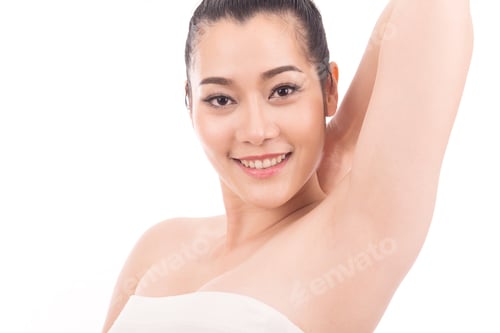 Preview: Armpit'S Care. Asian Women Raised Her Hands Up And Shows Groomed Armpits.