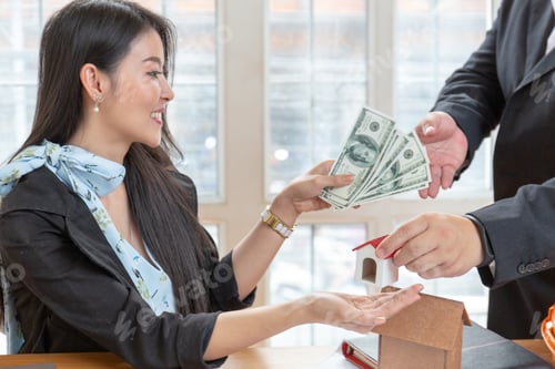 Preview: Business Finance Housing Loan. Close Up Hands Of Male Borrower Receive Money For Renovate House