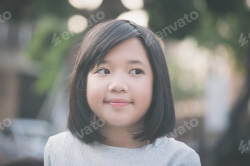 Preview: Happy Little Asian Girl Look At Side