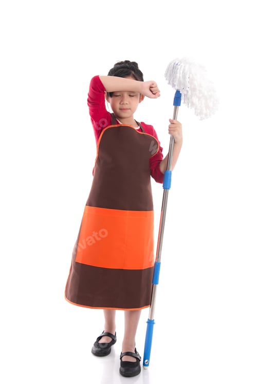 Preview: Portrait Of Beautiful Asian Girl Cleaning With Mop On White Background Isolated