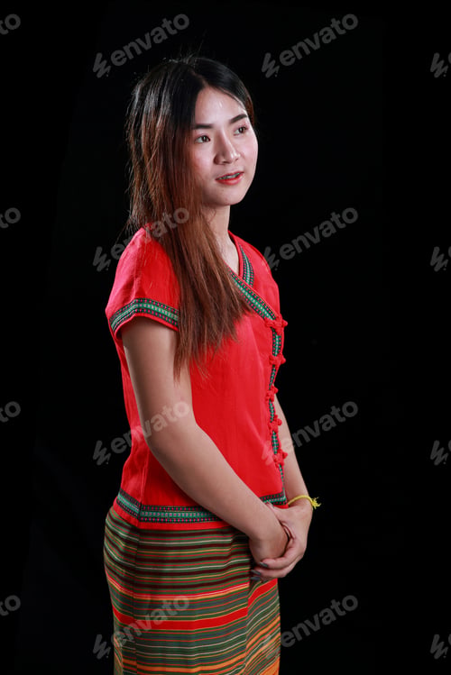 Preview: Beautiful Lua Or Lawa Girl, Ethnic Group In Northern Thailand, Myanmar And Lao, Posing In Red Tone