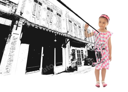 Preview: Adorable Girl Drawing Commercial Building