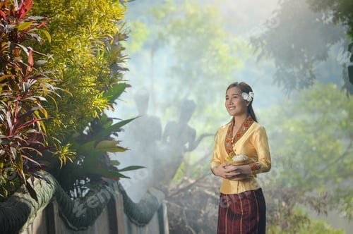 Preview: Woman Wearing Laos Traditional Dress Costume,Vintage Style,Laos Culture,Laos