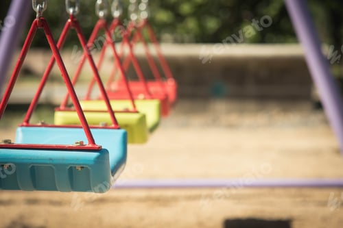 Preview: Empty Chain Swings On Summer Kids Playground,Vintage Filter